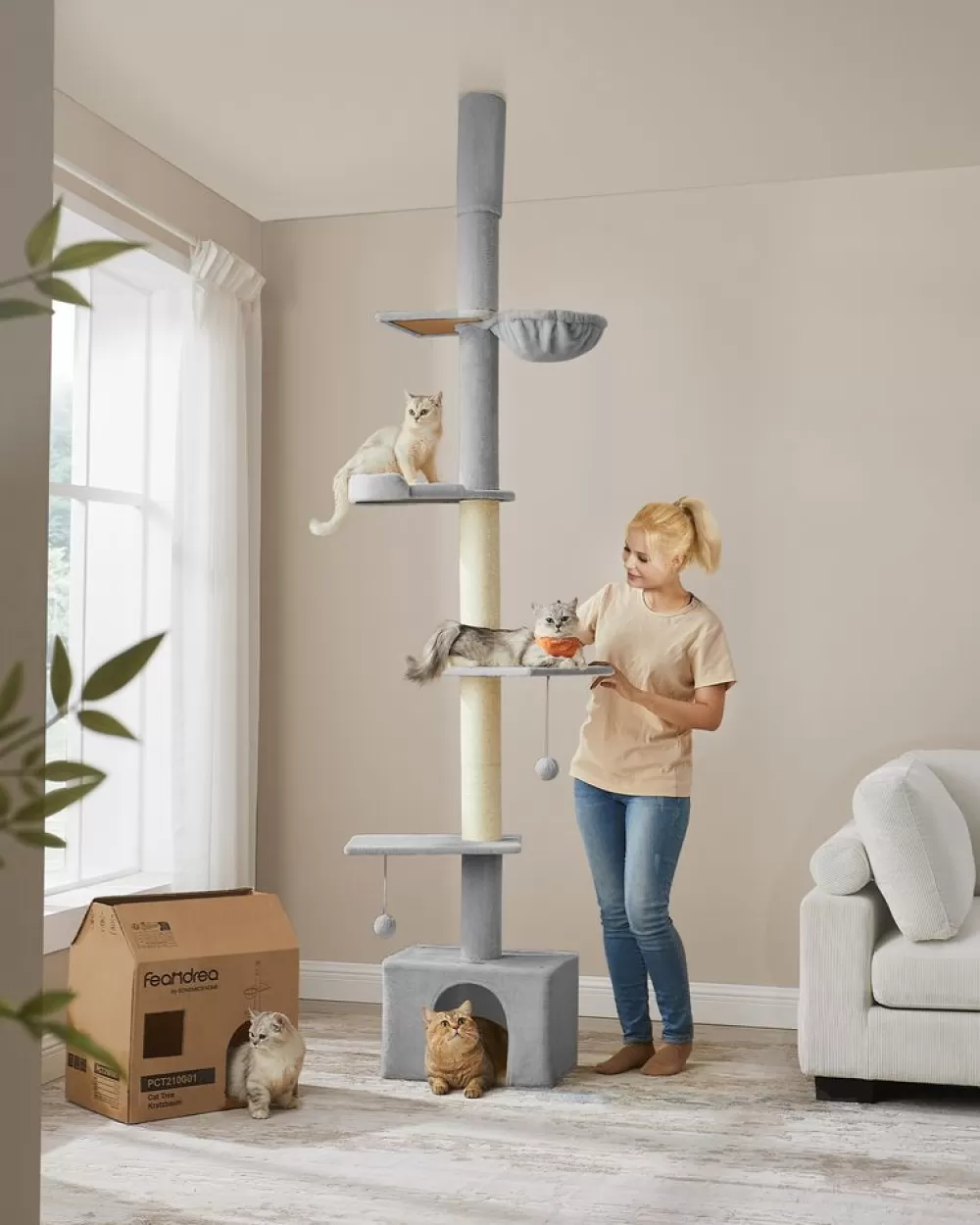 Flash Sale Arbre à chat du sol au plafond 231-291 cm perchoir gris clair Arbres À Chat