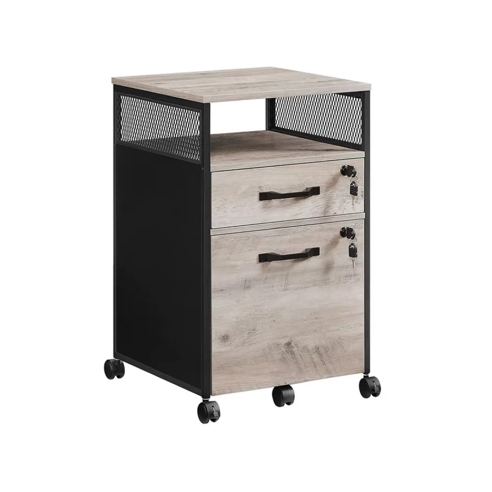 New Caisson de bureau 2 tiroirs marron rustique et noir Caissons De Bureau