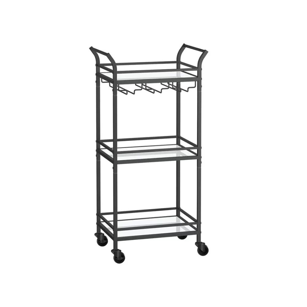 Clearance Chariot de rangement 3 niveaux avec roulette frein marron rustique et noir d'encre Dessertes