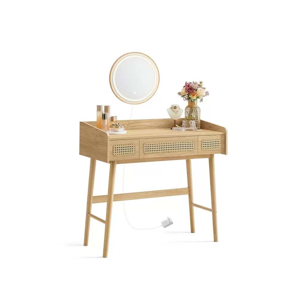 Cheap Coiffeuse avec Miroir Pivotant et Taboutret Coiffeuses | Coiffeuses