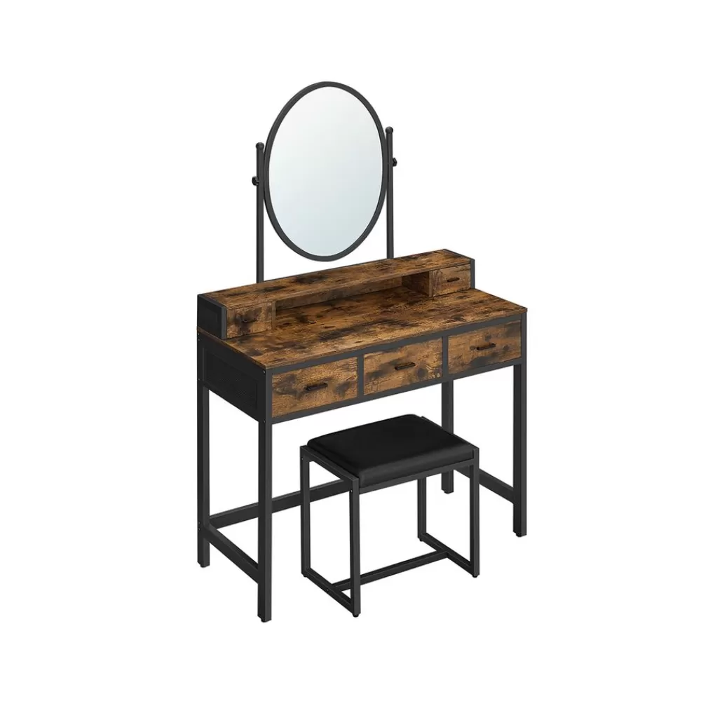 Outlet Coiffeuse miroir oval rustique Chambre | Maquillage & Bijoux