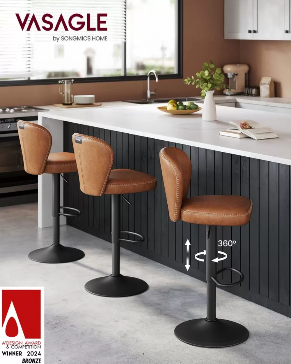 Best Sale Collection EKHO - tabouret de bar pivotant à 360° avec rangement marron caramel Tabourets De Bar