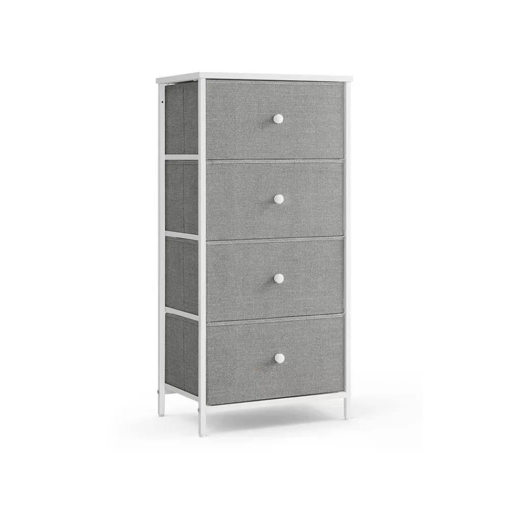 Fashion Commode colonne de rangement en tissu avec 5 tiroirs gris tourterelle et blanc crème Commodes