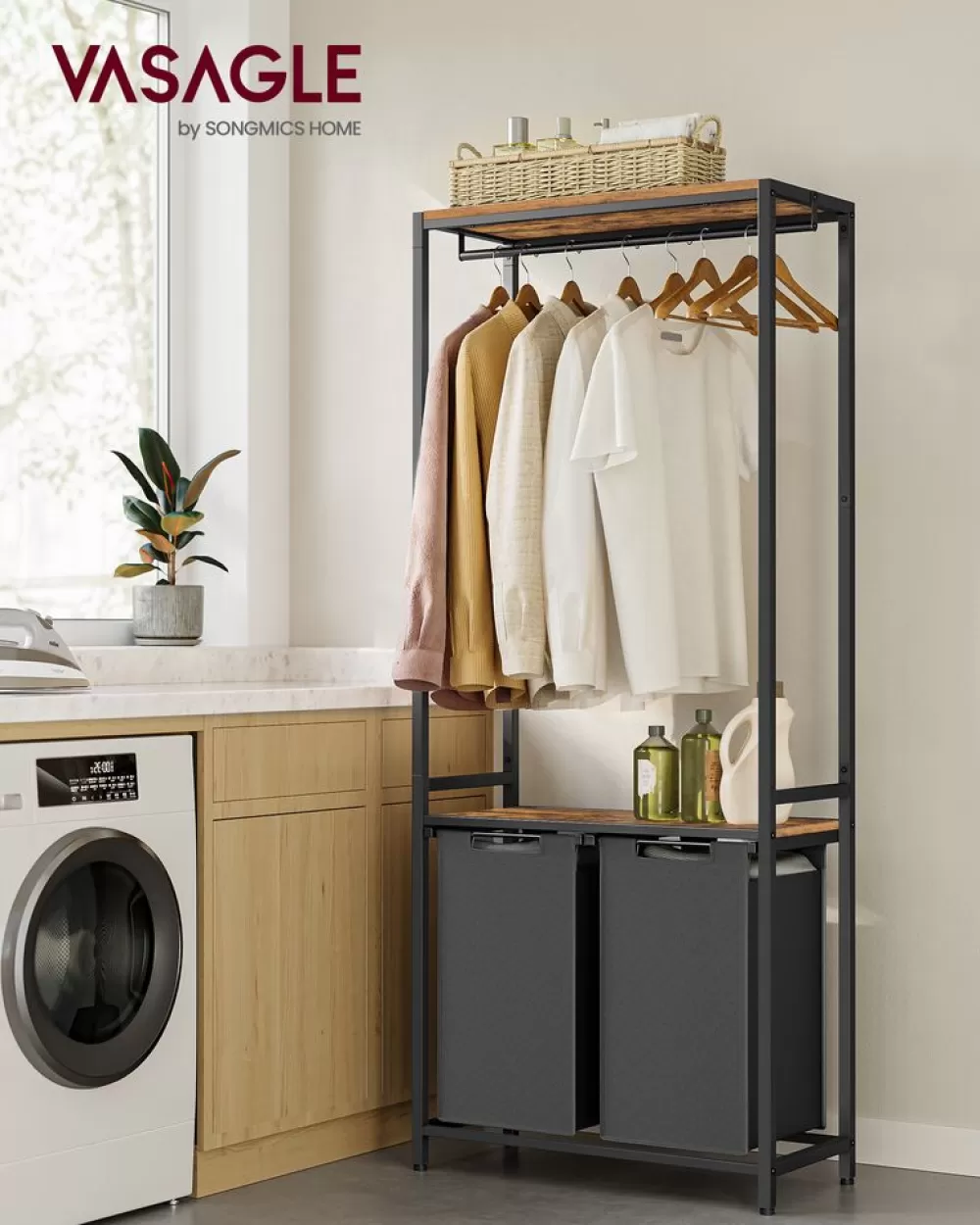 Clearance Corbeille linge sale grège chiné et gris ardoise Paniers À Linge