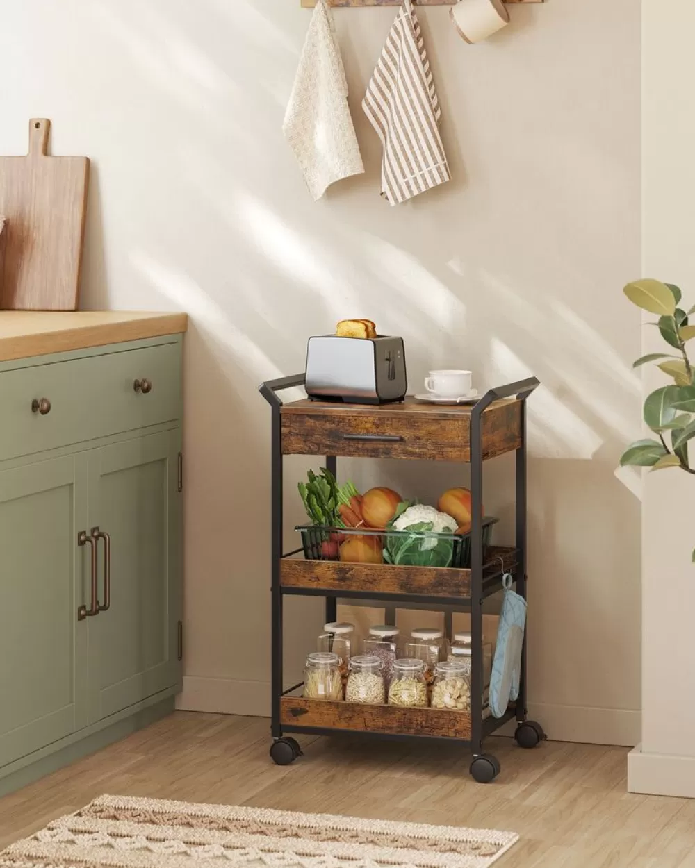 Cheap Desserte de style industriel cadre en acier 40 x 88 x 96 cm marron rustique et noir Dessertes