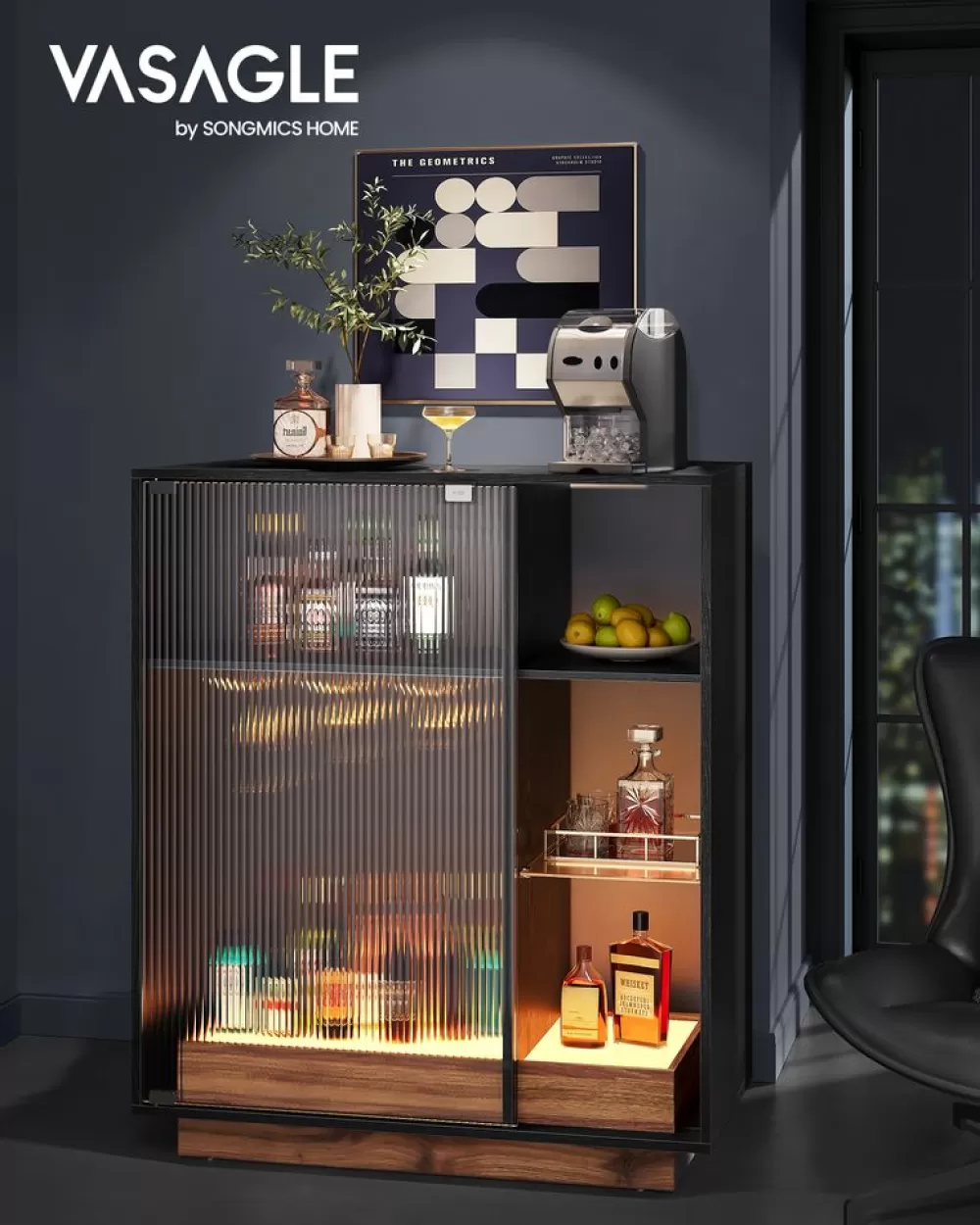 Clearance Meuble bar à vin avec éclairage et porte-verre Cuisine & Salle À Manger | Rangements À Cubes