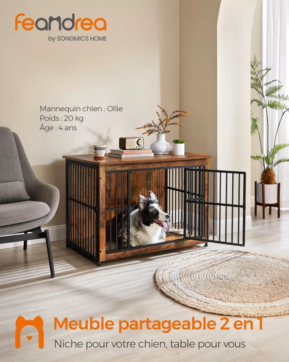 Shop Meuble cage pour chien à double porte marron rustique Cages Pour Chien