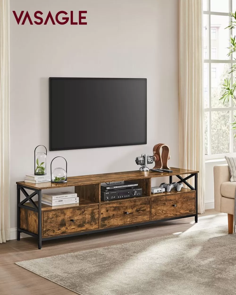 Outlet Meuble TV pour TV Jusqu’à 60 Pouces Marron Cendré et Noir d'encre Meubles Tv