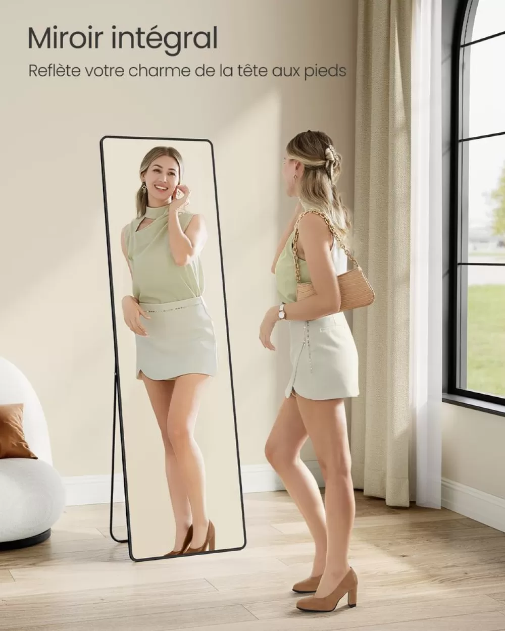 Hot Miroir intégral 160 x 50 cm cadre en alliage d’aluminium noir d'encre Miroirs De Maquillage | Miroirs De Maquillage