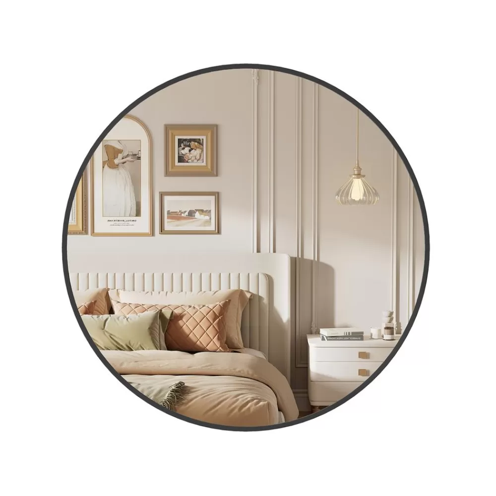 Hot Miroir mural rond diamètre 61 cm cadre en métal noir Chambre | Miroirs De Maquillage