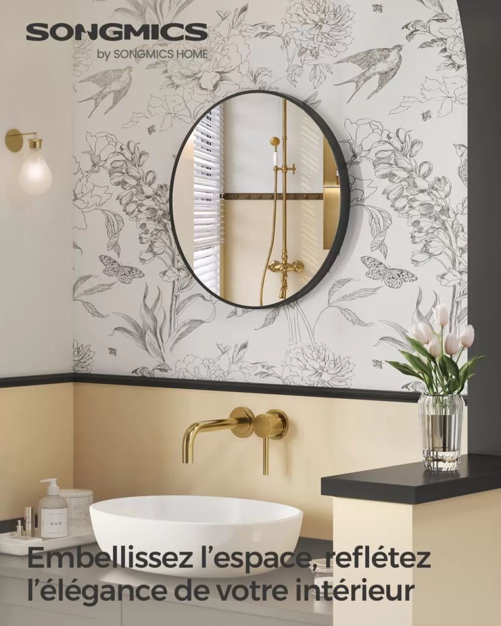 Hot Miroir mural rond diamètre 61 cm cadre en métal noir Chambre | Miroirs De Maquillage