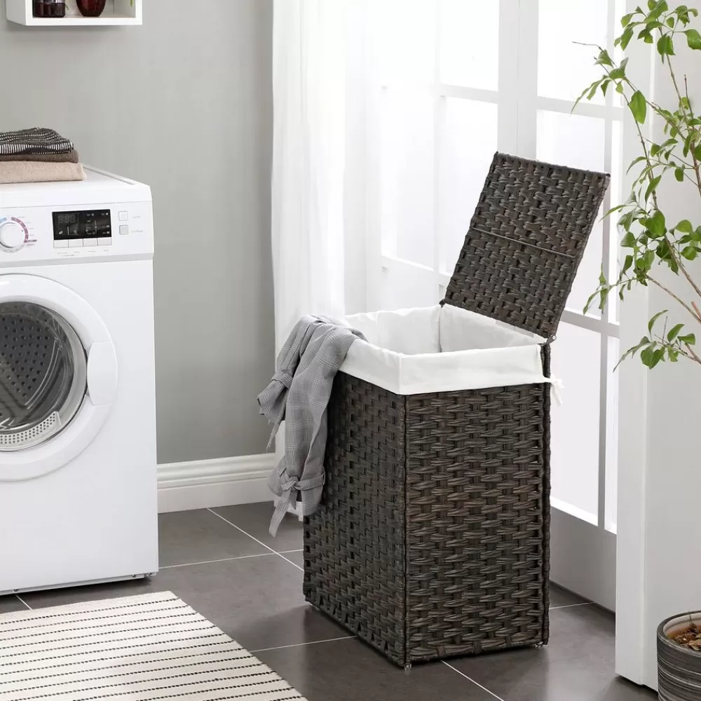 Discount Panier à linge 2 bacs marron Buanderie | Paniers & Chariots À Linge