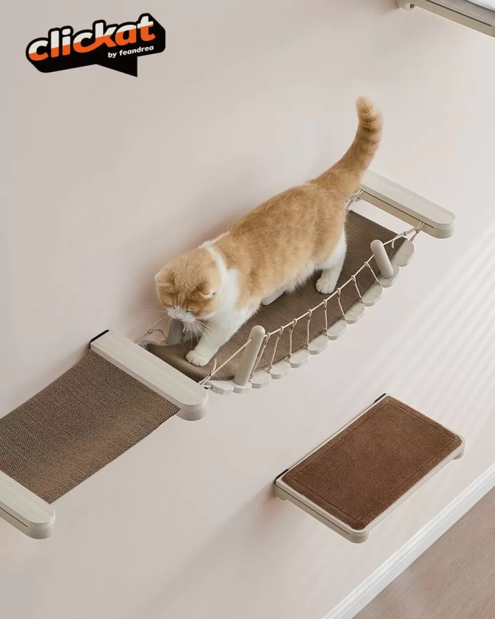 Fashion Pont pour chat mural avec tapis en tissu Clickat