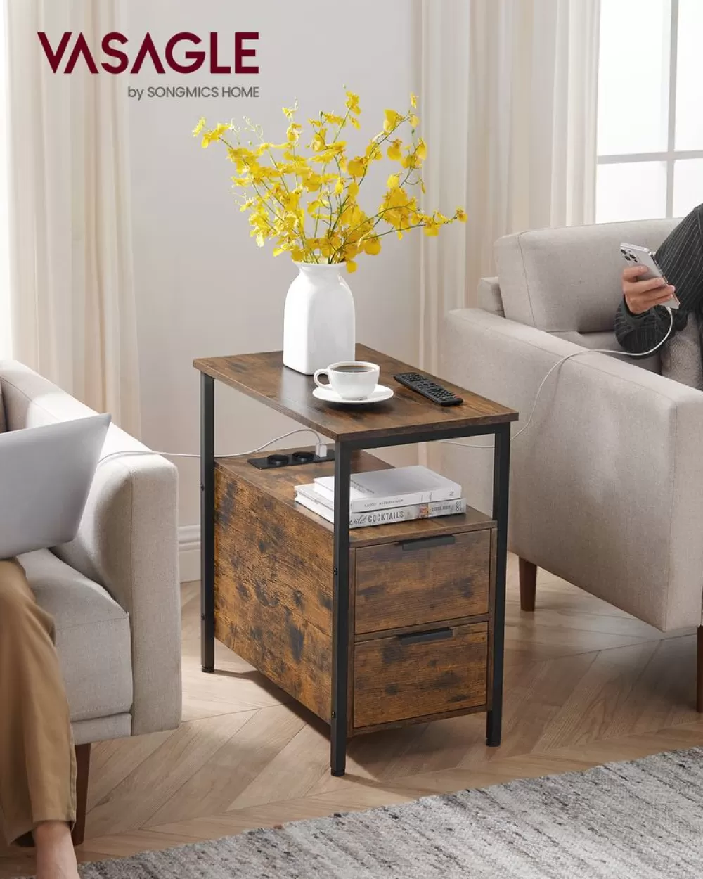 Fashion Table basse ronde avec panier noir boisé et turquoise foncé Tables De Chevet | Tables D'Appoint