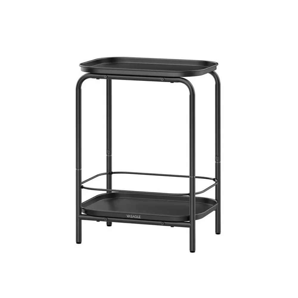 Fashion Table d'appoint ronde 2 niveaux cadre en acier noisette rustique et noir Tables D'Appoint