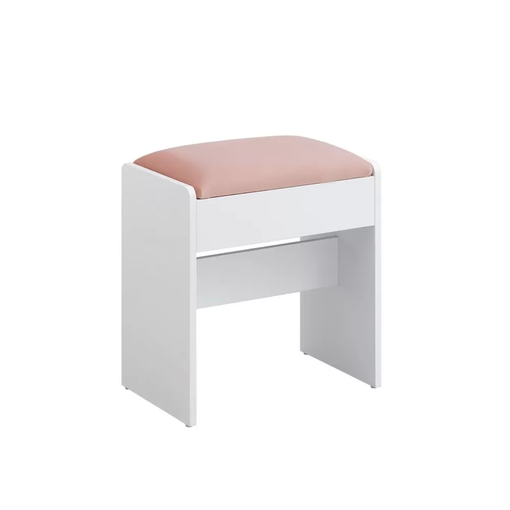 Outlet Tabouret coiffeuse blanc crème et beige chêne Tabourets De Coiffeuse | Coiffeuses