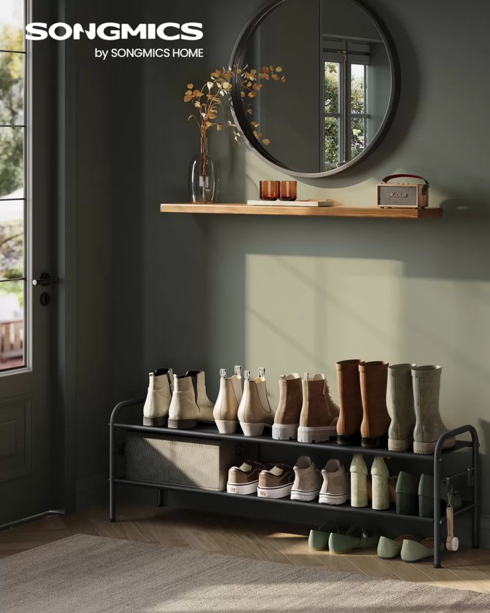 Shop Étagère à chaussures à 2 niveaux avec 4 crochets noir d'encre Meubles À Chaussures | Meubles À Chaussures