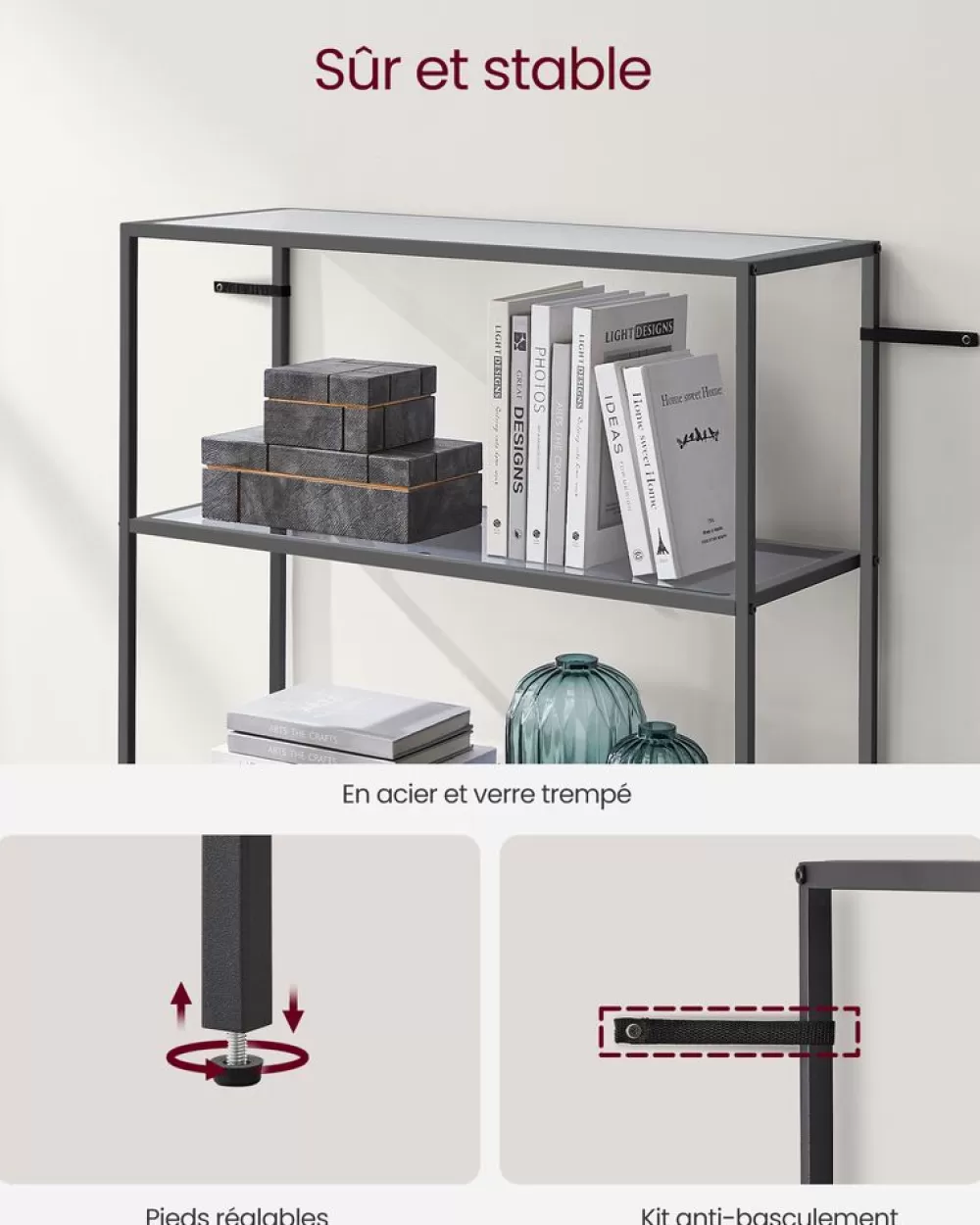 Discount Étagère 3 niveaux en métal 40 x 65 x 80 cm Étagères