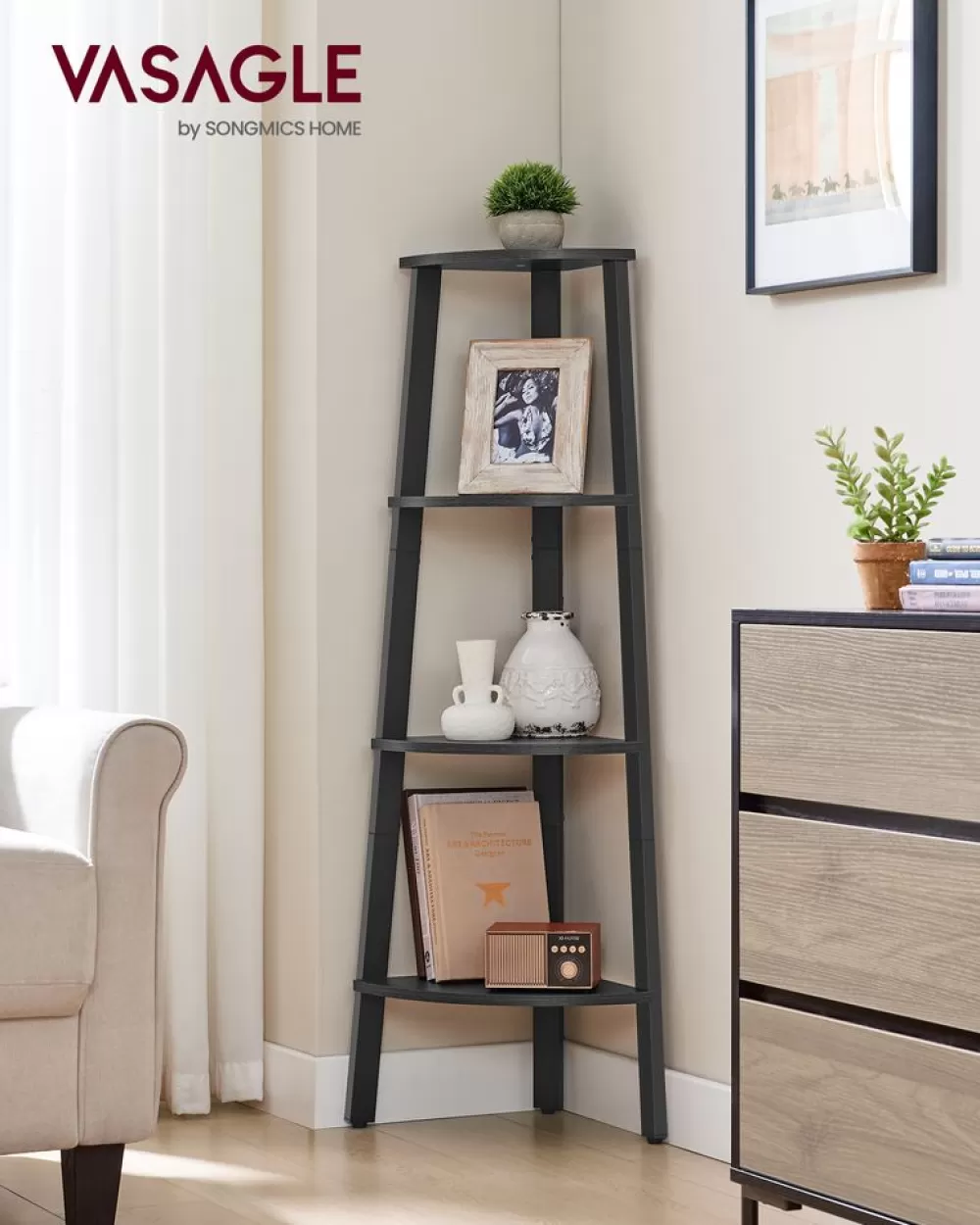 Sale Étagère d’angle à 5 niveaux 31,9 x 31,9 x 156,4 cm structure en métal beige chêne Enfant Étagères & Bibliothèques | Étagères & Bibliothèques