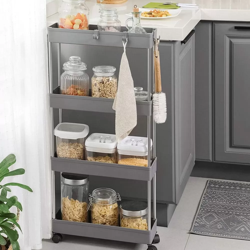 Cheap Étagère roulettes 4 niveaux gris Cuisine & Salle À Manger | Chambre